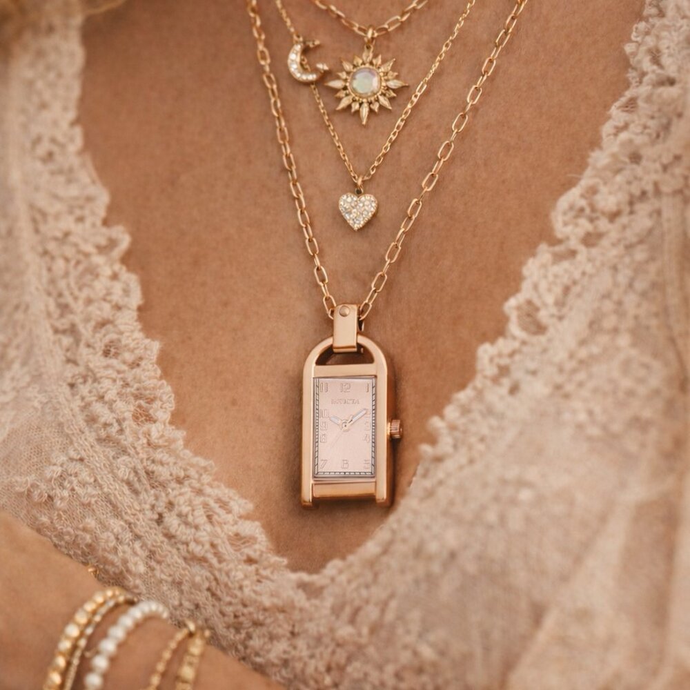 Invicta Mini Angel Women’s Necklace Watch 17.55mm Rose Gold Boho Layering